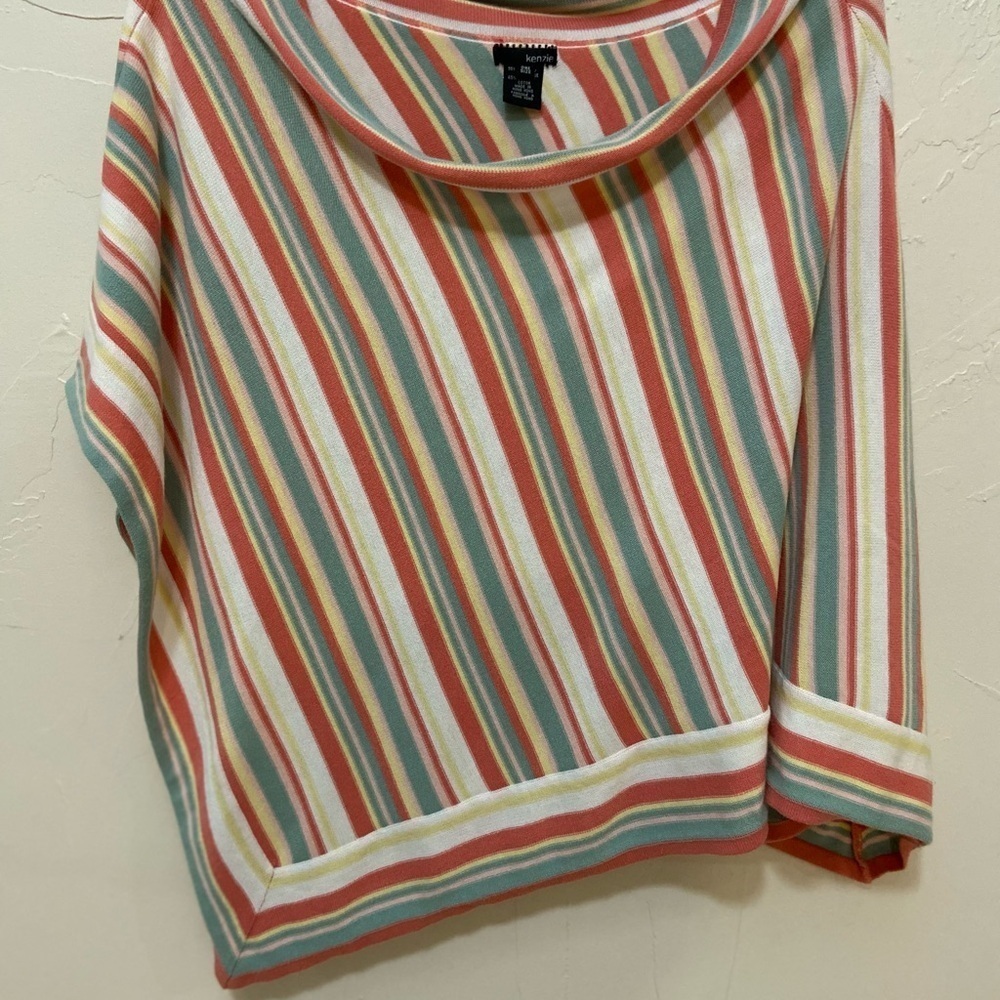 Kenzie~Springtime~Asymmetric~Multi-Colored Striped~Knit~Sweater~Poncho~Size OS